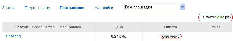 оплачено вступление в группу просперо