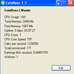 окно рабочей программы CoinBeez