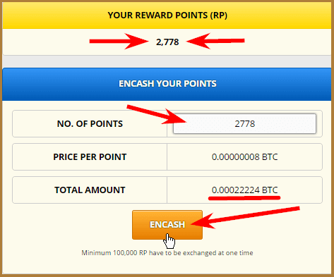 обмен REWARD POINTS на сатоши на кране freebitcoin