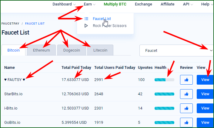 список криптовалютных кранов с выплатой на FaucetPay