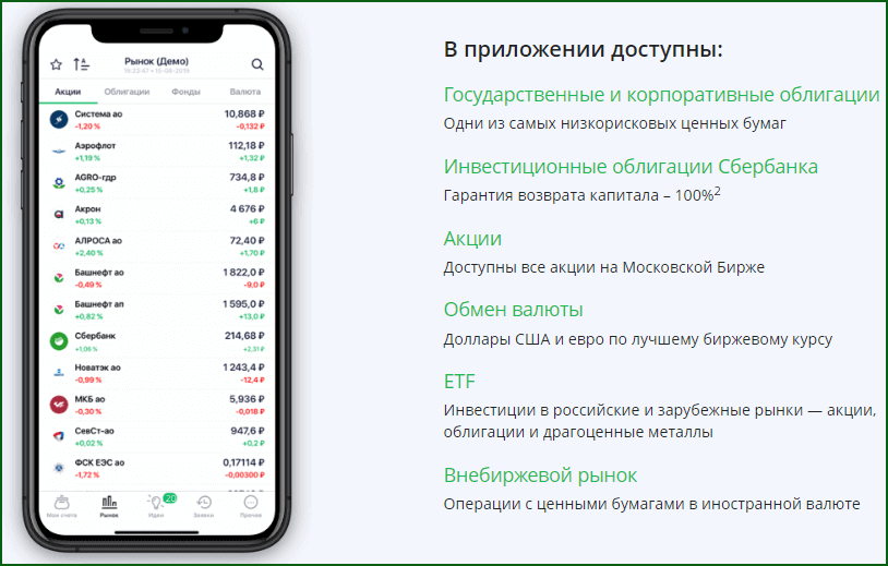 возможности приложения Сбербанк Инвестор