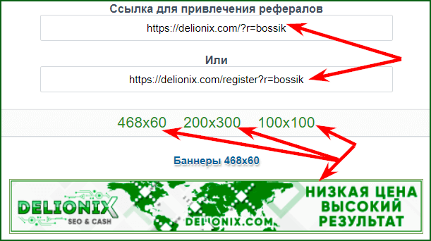 ссылка для привлечения рефералов на delionix