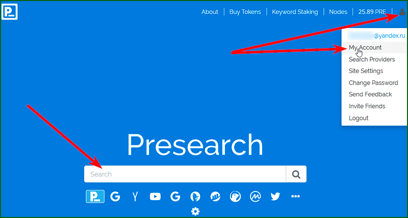 обзор личного кабинета Presearch