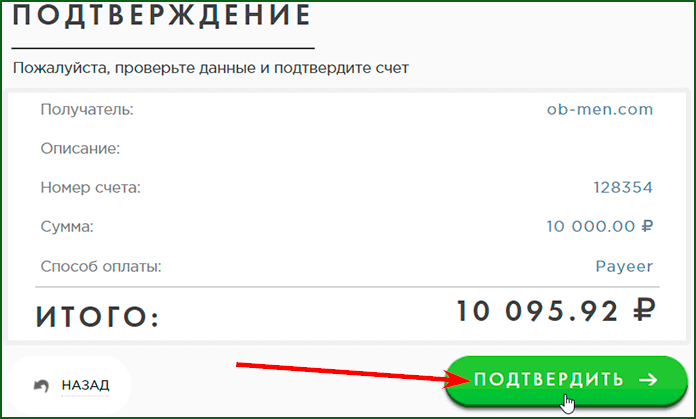 оплата заявки на обмен Payeer RUB на карту Сбербанка шаг 2