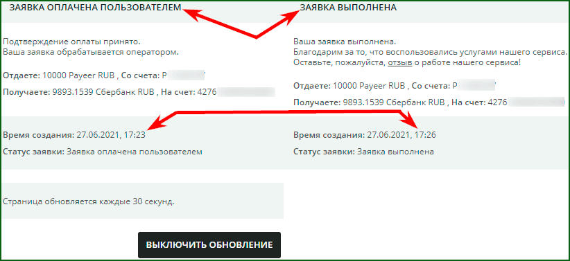 успешный обмен и вывод денег с Payeer на банковскую карту Сбербанка