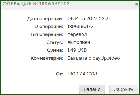 выплата с payUp.video